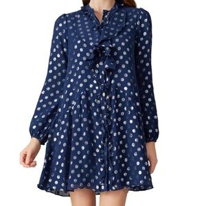 Saloni Rent the Runway Navy Dot Tilly Ruffle dress sz 6 $495